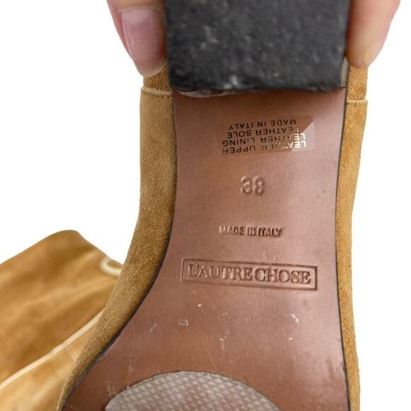 L`autre Chose Women's Leather Suede Pointed Western Heel Ankle Boots Size 38 Tan - Picture 13 of 15